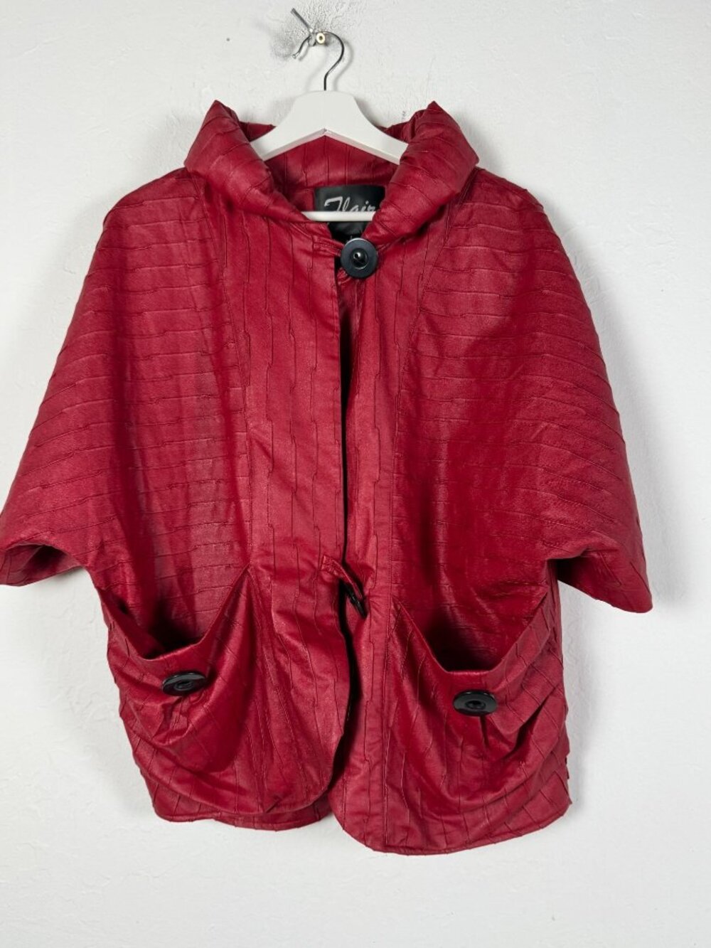 Flair Women's Small Red Faux Leather Jacket Textured Dolman Sleeve Pockets